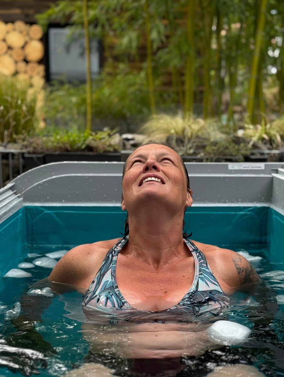 Katja enjoying an ice bath in nature